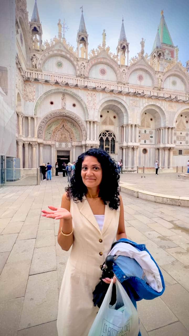 Reem outside St. Mark's Basilica in Piazza San Marco