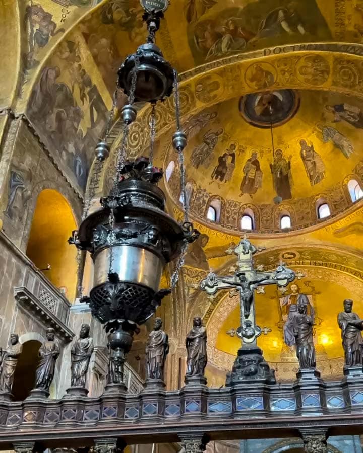 Golden mosaics inside St. Mark's Basilica in Venice