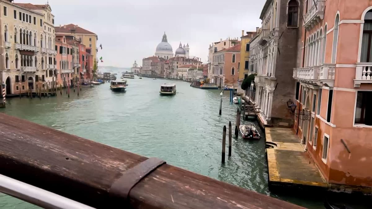 Grand Canal and Santa Maria della Salute viewed from Accademia Bridge in Venice