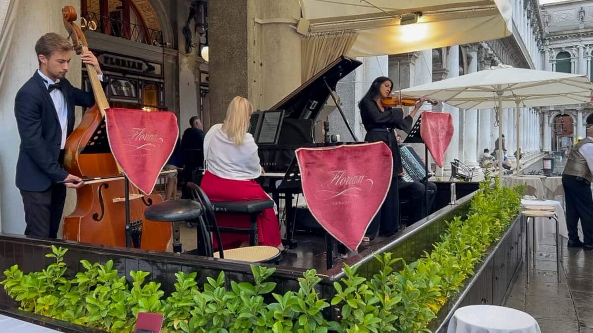 The Caffè Florian orchestra performing in St. Mark's Square in Venice.