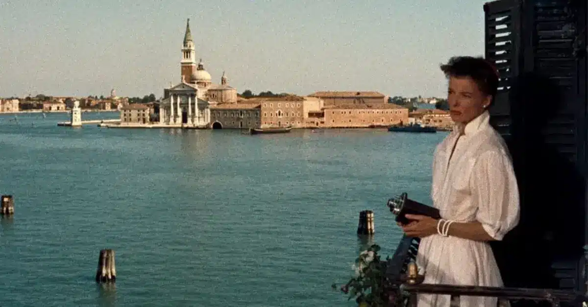 Katharine Hepburn overlooking Venice in Summertime (1955)